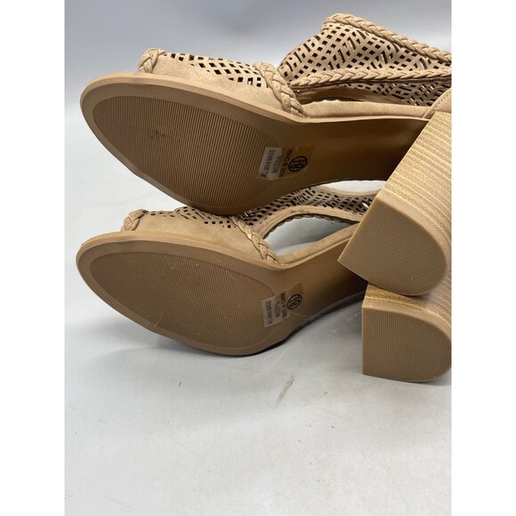 soda chunk high heel shoes open toed sides net brown size 8.5 back zip READ new - Picture 9 of 9